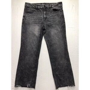 OAT Jeans Women 12/31 (34x26) Faded Black Gray Mid Rise Crop Stretch Fray Hem
